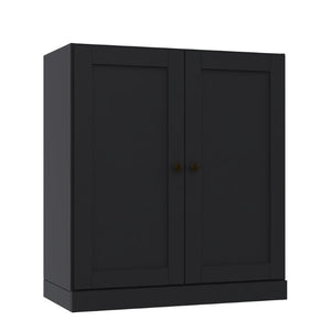 HomeRoots 36 Inch Solid Wood Three Tier Adjustable Bookcase with Cabinet Doors for Home Library Storage Black - A 745593