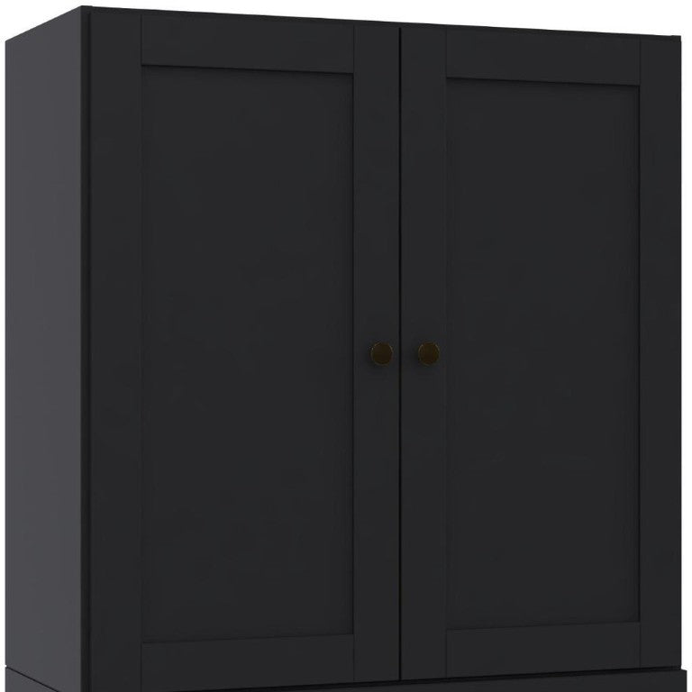 HomeRoots 36 Inch Solid Wood Three Tier Adjustable Bookcase with Cabinet Doors for Home Library Storage Black - A 745593