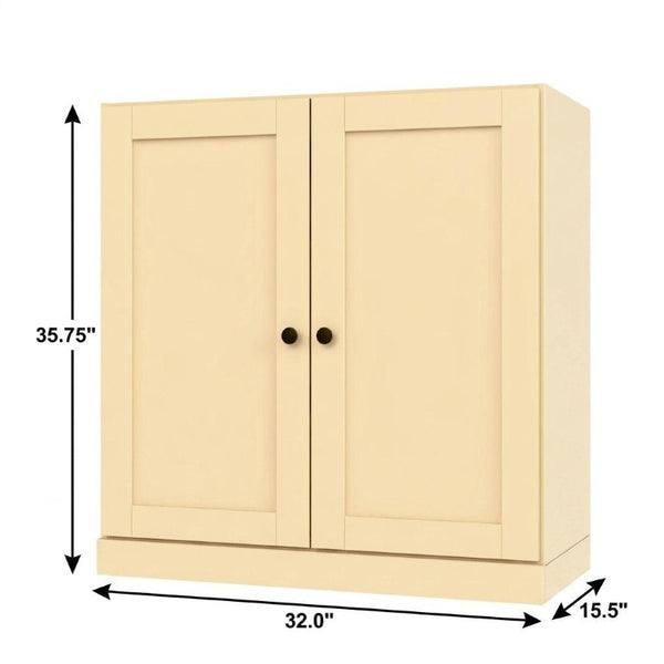 36 Inch Solid Wood Three Tier Adjustable Bookcase with Cabinet Doors for Home Library Storage