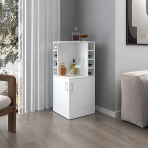 English Elm FM Corner Bar Cabinet with 8-Bottle Rack, Open Display Shelves and Hidden Storage for Home Entertaining White 47.2 L x 23.2 W x 4.7 H B128P269879