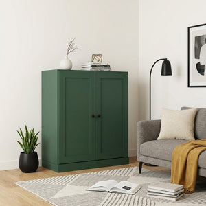 36 Inch Solid Wood Three Tier Adjustable Bookcase with Cabinet Doors for Home Library Storage