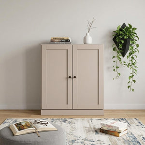 36 Inch Solid Wood Three Tier Adjustable Bookcase with Cabinet Doors for Home Library Storage
