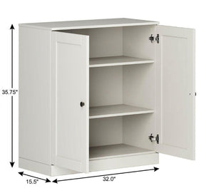 36 Inch Solid Wood Three Tier Adjustable Bookcase with Cabinet Doors for Home Library Storage