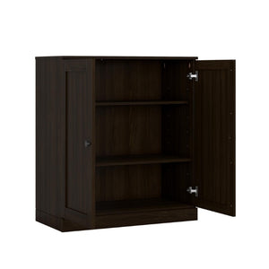 36 Inch Solid Wood Three Tier Adjustable Bookcase with Cabinet Doors for Home Library Storage