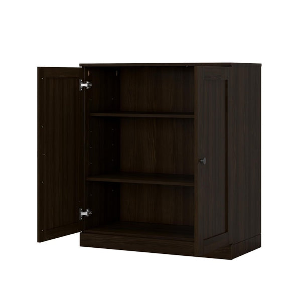 36 Inch Solid Wood Three Tier Adjustable Bookcase with Cabinet Doors for Home Library Storage
