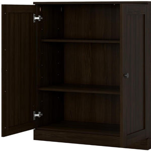 36 Inch Solid Wood Three Tier Adjustable Bookcase with Cabinet Doors for Home Library Storage