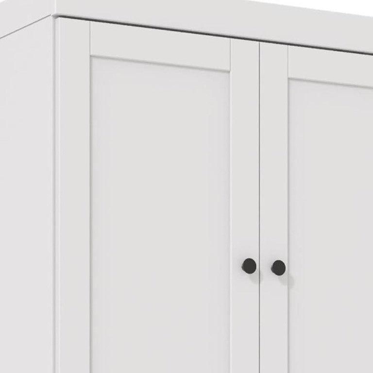 72 Inch White Solid Wood Six Tier Adjustable Bookcase with Four Cabinet Doors