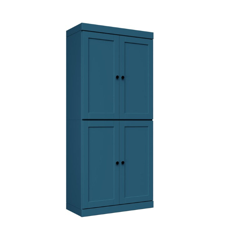 HomeRoots 72 Inch Solid Wood Six Shelf Adjustable Bookcase with Four Cabinet Doors Teal Finish 745607