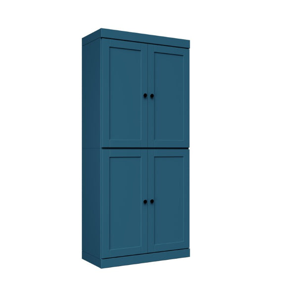 HomeRoots 72 Inch Solid Wood Six Shelf Adjustable Bookcase with Four Cabinet Doors Teal Finish 745607