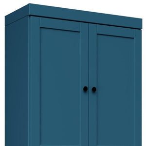 72 Inch Solid Wood Six Shelf Adjustable Bookcase with Four Cabinet Doors Teal Finish