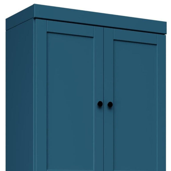 72 Inch Solid Wood Six Shelf Adjustable Bookcase with Four Cabinet Doors Teal Finish