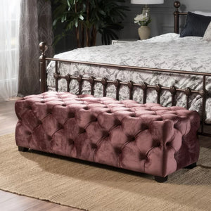 English Elm Ottoman Velvet Bench with Diamond Tufting for Modern Glam Living Room Seating 74561.00BLSH