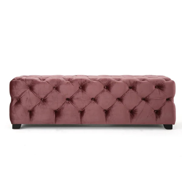 English Elm Ottoman Velvet Bench with Diamond Tufting for Modern Glam Living Room Seating 74561.00BLSH