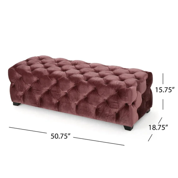English Elm Ottoman Velvet Bench with Diamond Tufting for Modern Glam Living Room Seating 74561.00BLSH