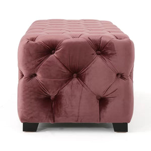 English Elm Ottoman Velvet Bench with Diamond Tufting for Modern Glam Living Room Seating 74561.00BLSH