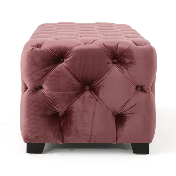 English Elm Ottoman Velvet Bench with Diamond Tufting for Modern Glam Living Room Seating 74561.00BLSH