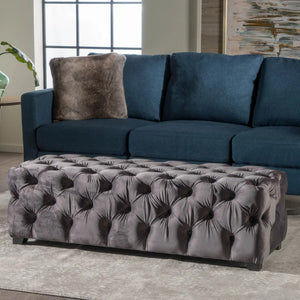 English Elm Ottoman Bench Velvet Tufted Diamond Stitch Glam Accent Seat for Living Room 74561.00GRY
