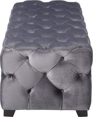 English Elm Ottoman Bench Velvet Tufted Diamond Stitch Glam Accent Seat for Living Room 74561.00GRY