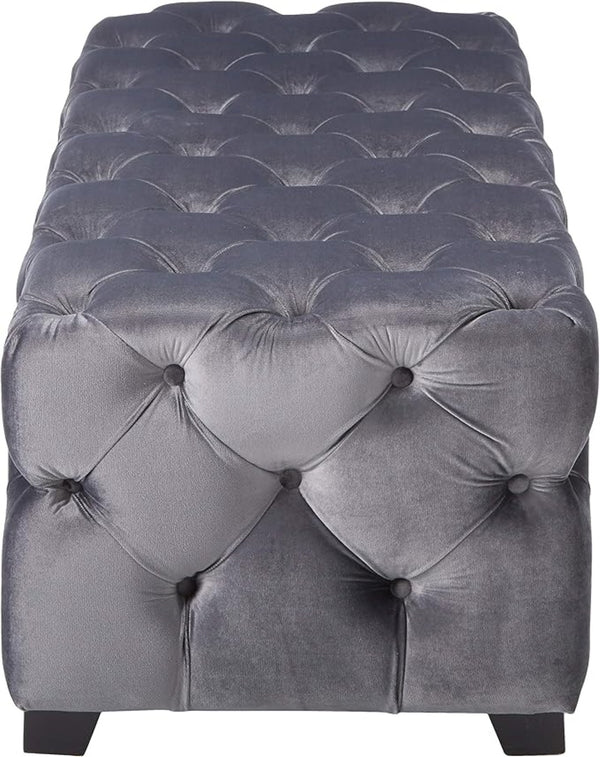 English Elm Ottoman Bench Velvet Tufted Diamond Stitch Glam Accent Seat for Living Room 74561.00GRY