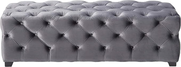 English Elm Ottoman Bench Velvet Tufted Diamond Stitch Glam Accent Seat for Living Room 74561.00GRY