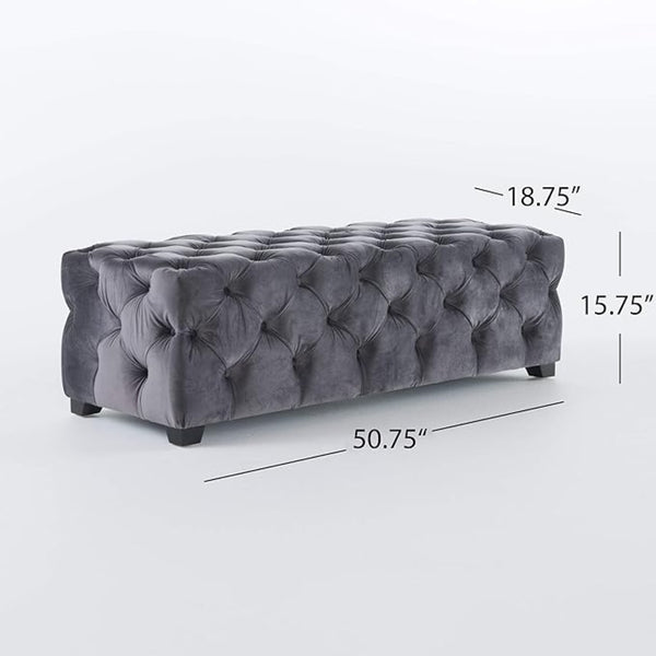 English Elm Ottoman Bench Velvet Tufted Diamond Stitch Glam Accent Seat for Living Room 74561.00GRY