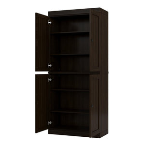 72 Inch Espresso Solid Wood Six Shelf Bookcase with Four Cabinet Doors for Home Library