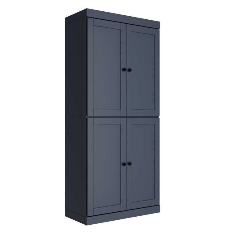 HomeRoots 72 Inch Solid Wood Six Shelf Bookcase with Four Cabinet Doors in French Blue 745617