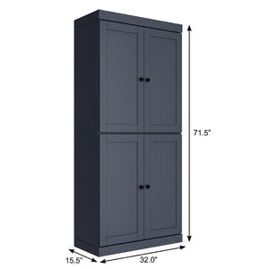 72 Inch Solid Wood Six Shelf Bookcase with Four Cabinet Doors in French Blue