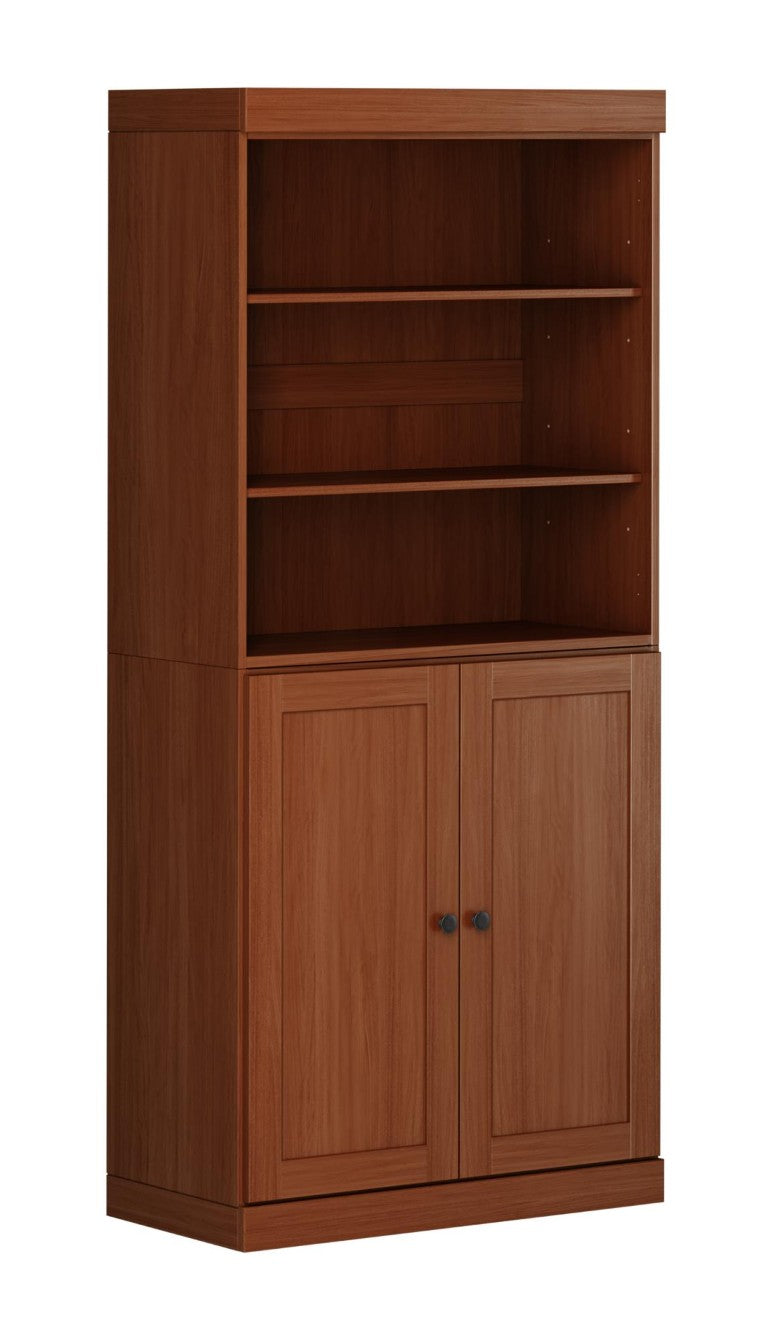 HomeRoots 72 Inch Solid Wood Six Shelf Adjustable Bookcase with Cabinet Doors for Living Room 745619