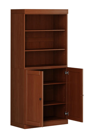 72 Inch Solid Wood Six Shelf Adjustable Bookcase with Cabinet Doors for Living Room