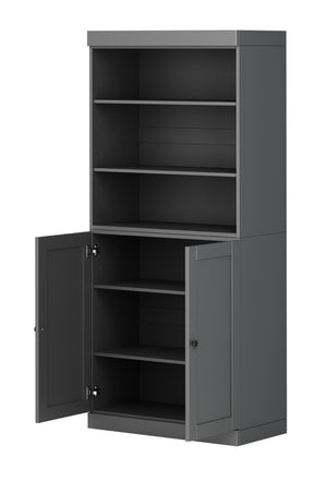 HomeRoots 72 Inch Solid Wood Six Shelf Bookcase with Cabinet Doors for Study or Living Room 745620
