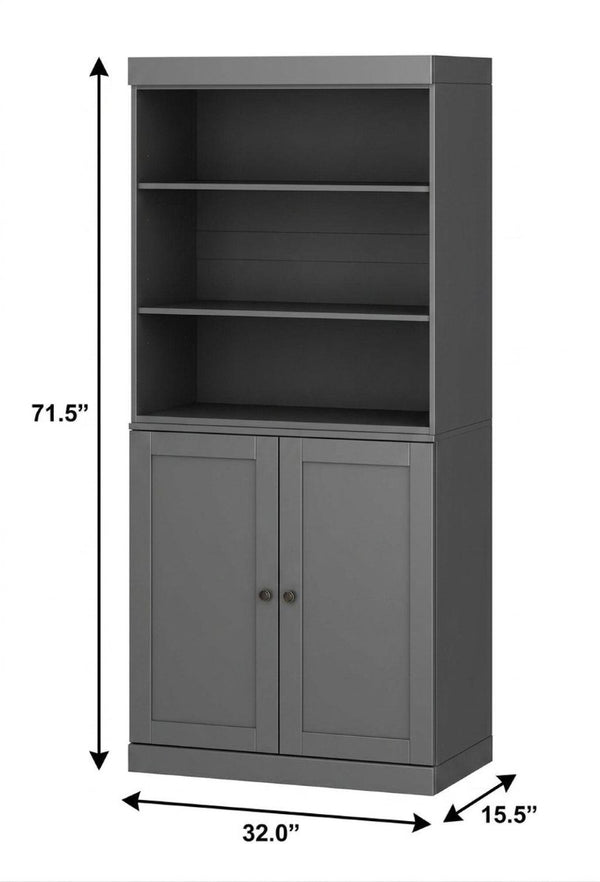 72 Inch Solid Wood Six Shelf Bookcase with Cabinet Doors for Study or Living Room