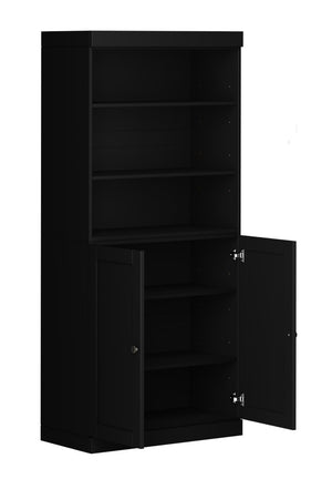 HomeRoots 72 Inch Solid Wood Six Shelf Adjustable Library Bookcase with Cabinet Doors in Black 745621