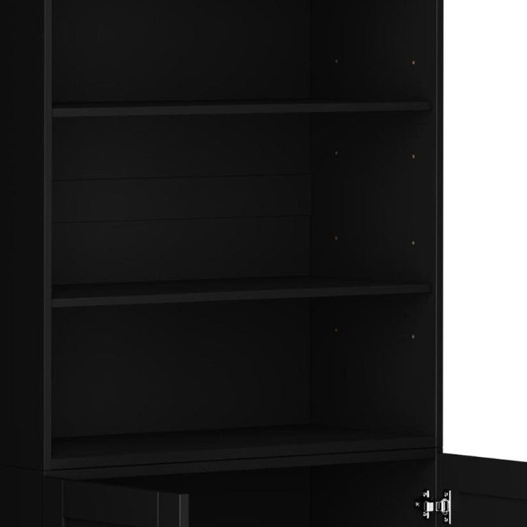 HomeRoots 72 Inch Solid Wood Six Shelf Adjustable Library Bookcase with Cabinet Doors in Black 745621