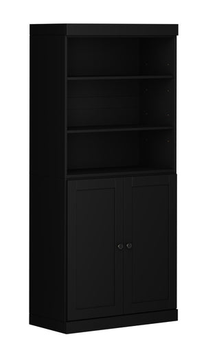 72 Inch Solid Wood Six Shelf Adjustable Library Bookcase with Cabinet Doors in Black
