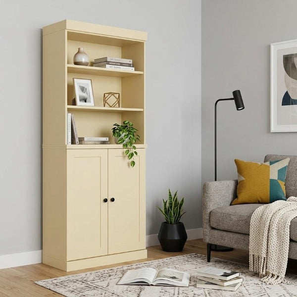 72 Inch Solid Wood Six Shelf Bookcase with Cabinet Doors for Living or Home Office