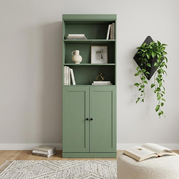 72 Inch Solid Wood Six Shelf Bookcase with Cabinet Doors for Library or Living Room