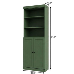 72 Inch Solid Wood Six Shelf Bookcase with Cabinet Doors for Library or Living Room