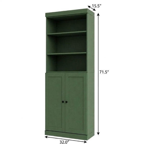 72 Inch Solid Wood Six Shelf Bookcase with Cabinet Doors for Library or Living Room