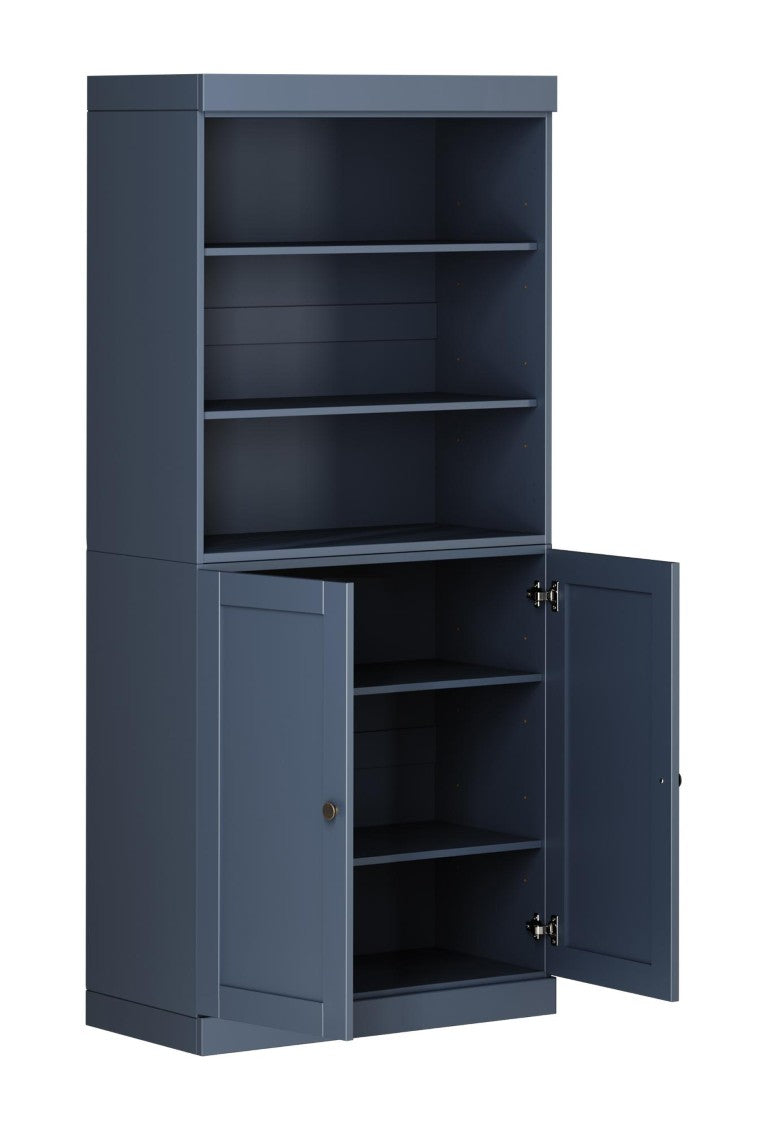 HomeRoots 72 Inch Solid Wood Six Shelf Library Bookcase with Cabinet Doors French Style Home Storage Blue - A 745629