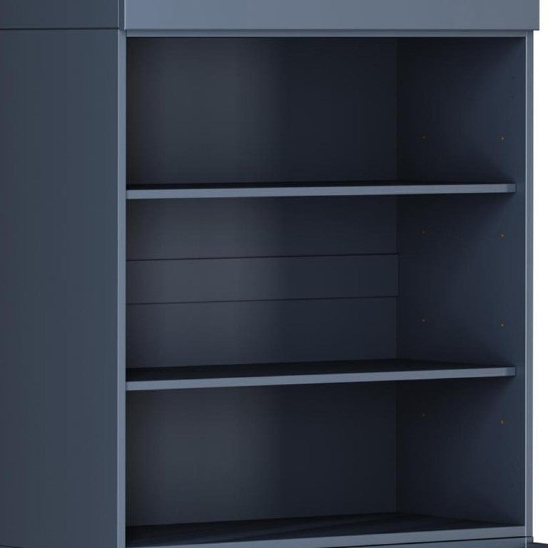 HomeRoots 72 Inch Solid Wood Six Shelf Library Bookcase with Cabinet Doors French Style Home Storage Blue - A 745629