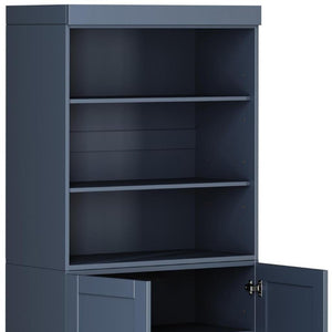 72 Inch Solid Wood Six Shelf Library Bookcase with Cabinet Doors French Style Home Storage