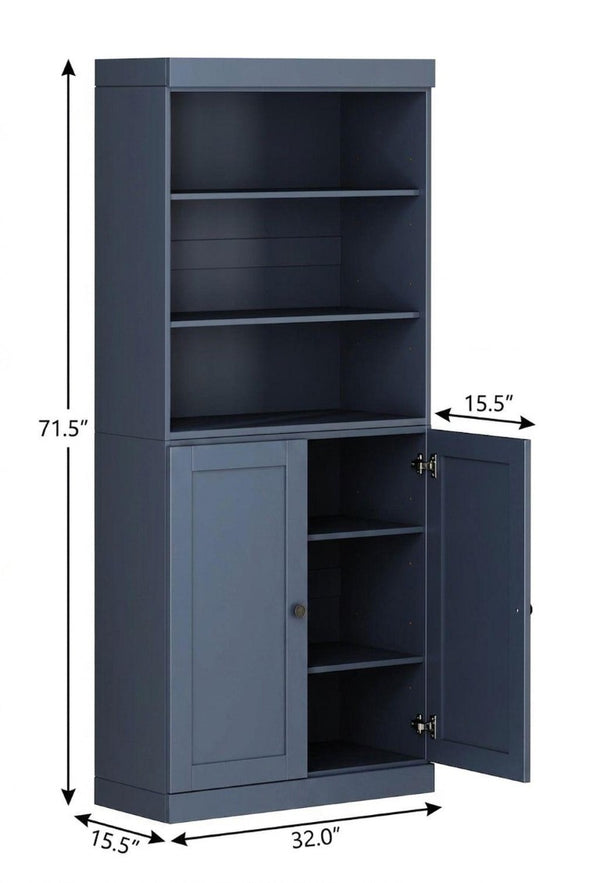 72 Inch Solid Wood Six Shelf Library Bookcase with Cabinet Doors French Style Home Storage