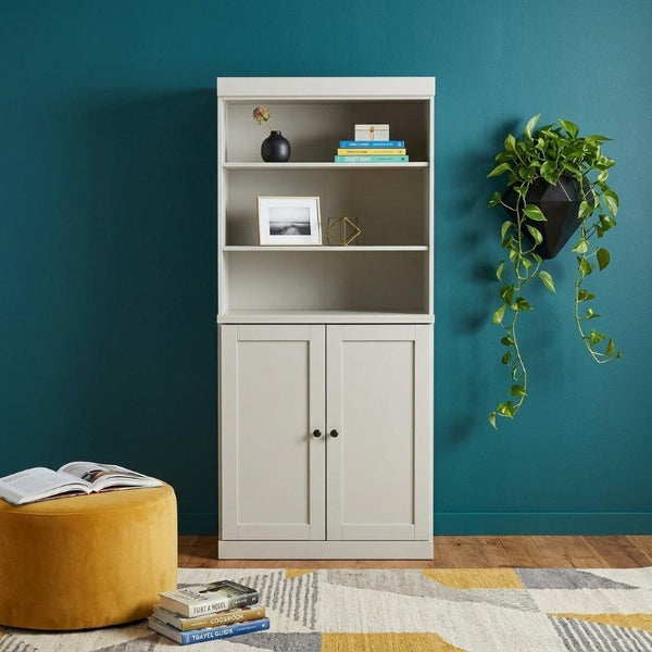 72 Inch Solid Wood Six Shelf Bookcase with Cabinet Doors for Living Room Storage