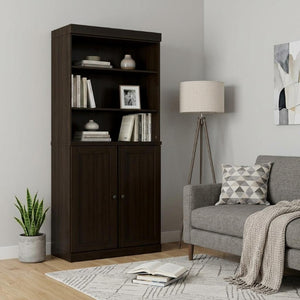 72 Inch Espresso Solid Wood Six Shelf Bookcase with Cabinet Doors for Home Office