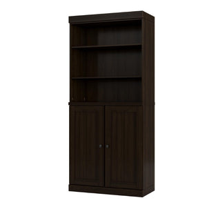 HomeRoots 72 Inch Espresso Solid Wood Six Shelf Bookcase with Cabinet Doors for Home Office 745631