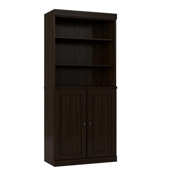 72 Inch Espresso Solid Wood Six Shelf Bookcase with Cabinet Doors for Home Office