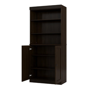 72 Inch Espresso Solid Wood Six Shelf Bookcase with Cabinet Doors for Home Office