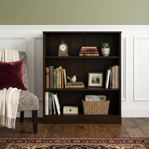 36 Inch Solid Wood Bookcase with Three Adjustable Shelves for Home Office or Library