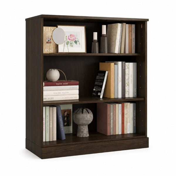 36 Inch Solid Wood Bookcase with Three Adjustable Shelves for Home Office or Library
